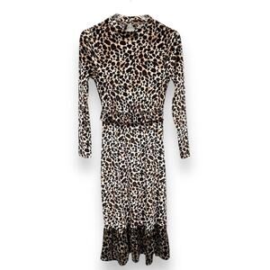 ASOS black leopard print velvet stretch tiered ruffle hem open back midi dress 2